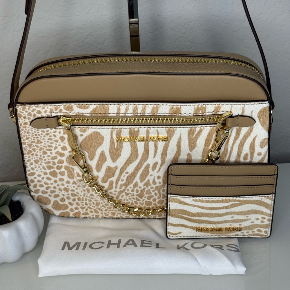 3pcs Michael Kors Jet Set Chain Crossbody Bag, Large Card Holder & Dust Bag NWT